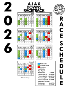 Ajax Downs 2026 Race and Training Schedule
